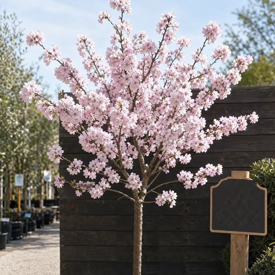 Cherry tree in flower with pink blossom